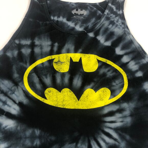 DC Comics Batman Logo Black Gray Tie Dye 100% CottonTank Top Mens Size L (42/44) - Picture 2 of 7